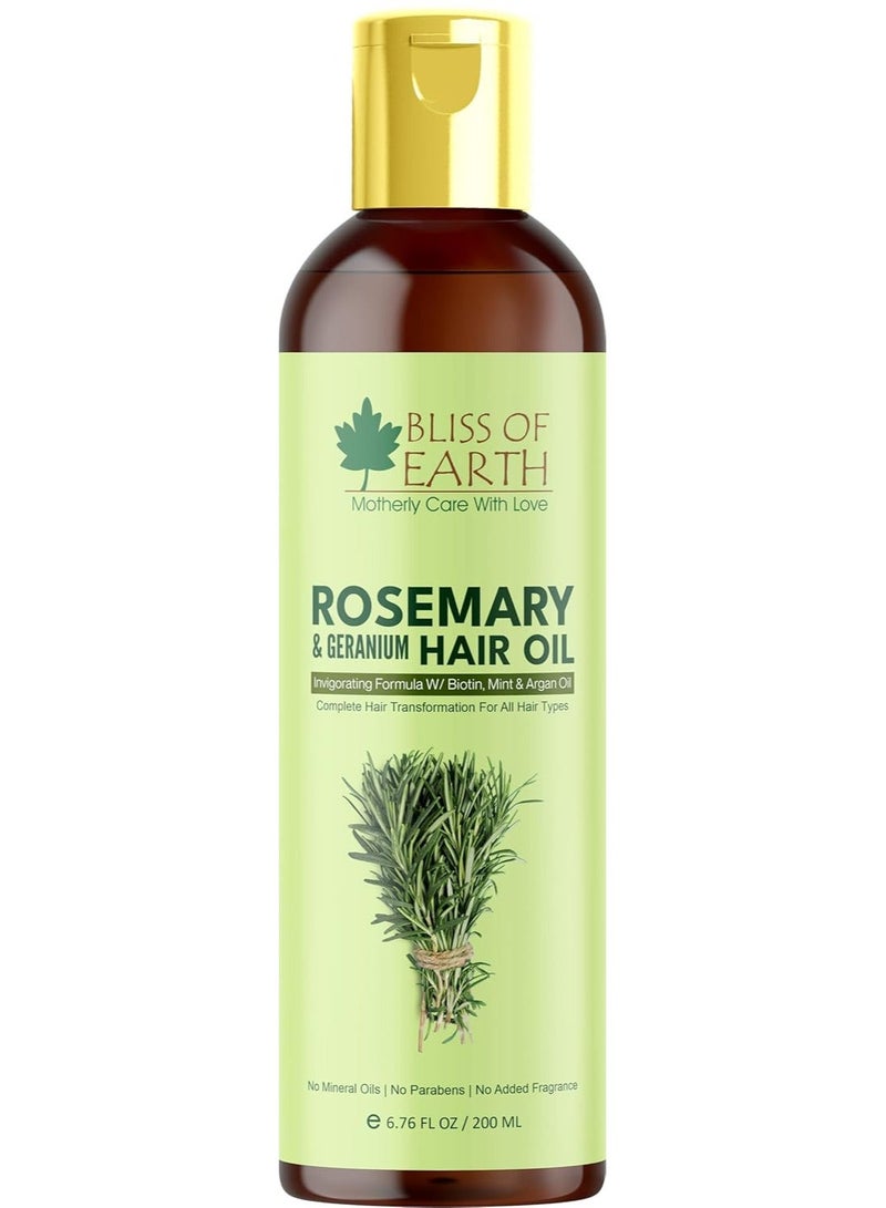 Bliss of Earth Rosemary Hair Oil for Hair Growth 200ml | Anti Hair Fall Oil with Biotin, Argan Oil & Mint | Natural Dandruff Treatment | Thick & Strong Hair for Men & Women - Image 1